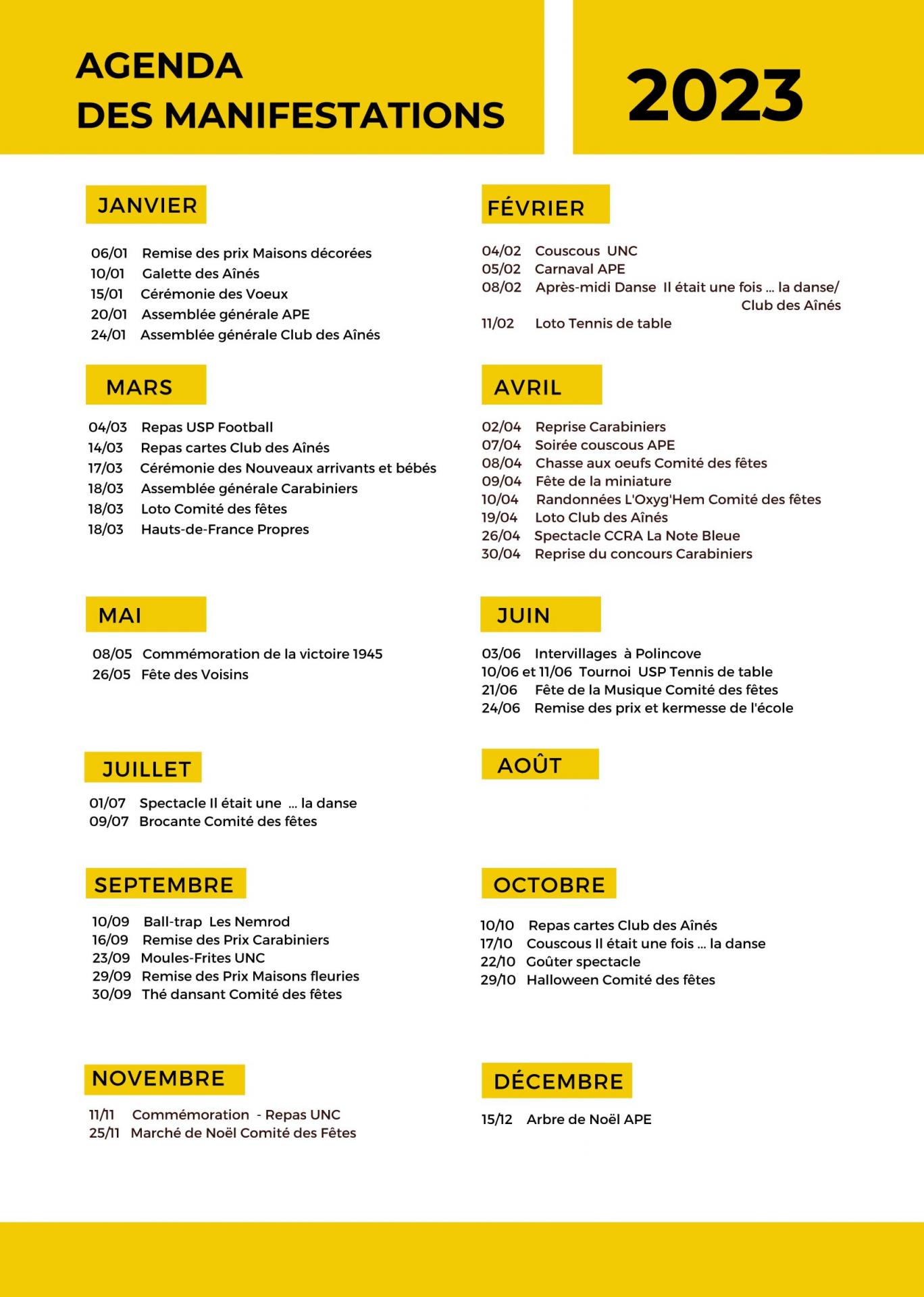 Agenda manifestations 2023