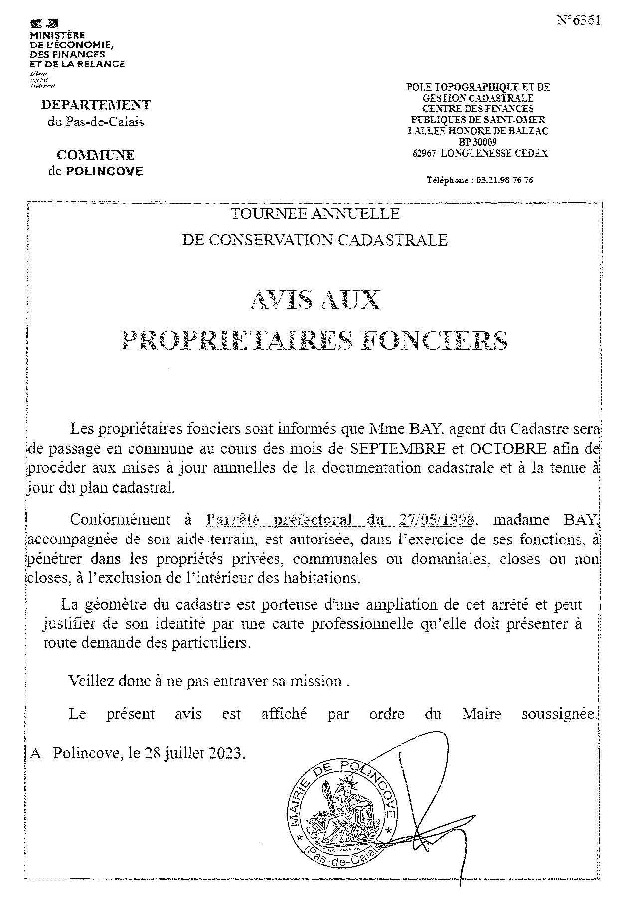 Avis aux proprietaires fonciers 1