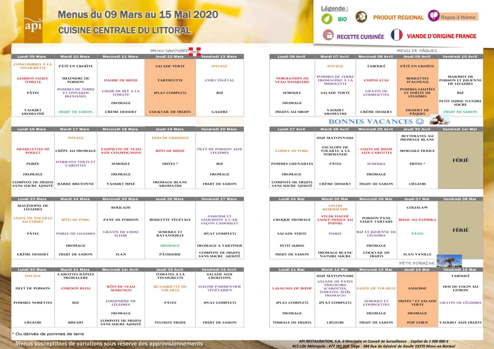 Menus De Cantine